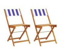 vidaXL Chaises de bistrot 2 pcs. Bleu et Blanc Bois Massif Acacia & Tissu