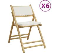 vidaXL Chaises de bistrot 6 pcs. Pliable avec coussin blanc crème Bambou