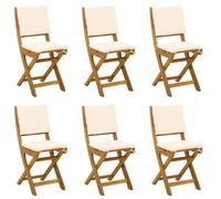 vidaXL Chaises de bistrot d'extérieur avec Coussin 6 pcs Crème Blanc, Chaises de Bistro rustiques, Pliables, en Acacia, mobilier de Jardin, Confort sur Le Patio