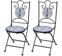 vidaXL Chaises de bistrot pliantes 2 pcs. Céramique bleue et blanche