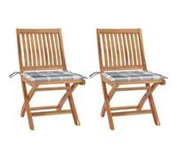 vidaXL Chaises de jardin 2 pcs. Coussin gris à carreaux en teck massif