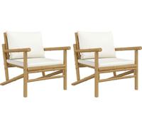 vidaXL Chaises de jardin 2 pcs. avec coussins blanc crème en bambou
