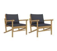 vidaXL Chaises de jardin 2 pcs. avec coussins gris foncé bambou