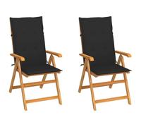 vidaXL Chaises de jardin en teck massif avec coussins noirs 2 pcs