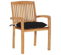 vidaXL Chaises de jardin avec coussins noirs en teck massif – Lot de 2