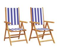 vidaXL Chaises de jardin 2 pcs. Bleu et Blanc Bois massif Acacia & Tissu