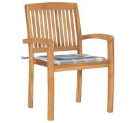 vidaXL Chaises de jardin 2 pcs. Gris Motif à carreaux Coussin en teck massif