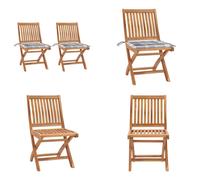 vidaXL Chaises de jardin 2 pcs. Gris Motif à carreaux Coussin en teck massif - Chaise de jardin - Chaise de jardin en bois - Chaises de jardin en bois