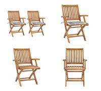 vidaXL Chaises de jardin 2 pcs. Gris Motif à carreaux Coussin en teck massif - Chaise de jardin - Chaise de jardin en bois - Chaises de jardin en bois