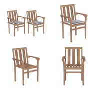 vidaXL Chaises de jardin 2 pcs. Gris Motif à carreaux Coussin en teck massif - Chaise de jardin - Chaise de jardin en bois - Chaises de jardin en bois