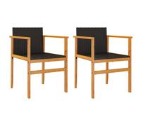 vidaXL Chaises de jardin 2 pcs. noir poly rotin et bois massif