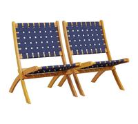 vidaXL Chaises de jardin 2 pcs. Pliable Bleu foncé Bois massif Acacia Tissu