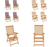 vidaXL Chaises de jardin 4 pcs. Motif à carreaux rouges Coussin en bois massif teck - Chaise de jardin - Chaises de jardin - Chaise pliante