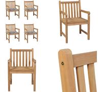 vidaXL Chaises de jardin 4 pièces Coussins gris à carreaux Bois massif Teck - Chaise de jardin - Chaises de jardin - Fauteuils de jardin - Chaise en bois