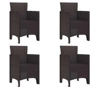 vidaXL Chaise de jardin avec coussins, lot de 4, marron, 53 x 49 x 85 cm, polypropylène