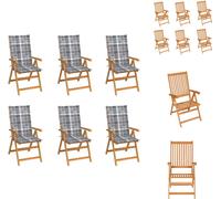 vidaXL Chaises de jardin 6 pcs. Coussins gris à carreaux en teck massif - Chaises de jardin