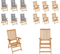 vidaXL Chaises de jardin 6 pcs. Gris Motif à carreaux Coussin bois massif teck - Chaise de jardin - Chaises de jardin - Chaise pliante