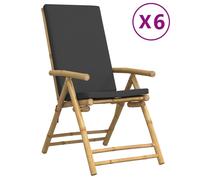 vidaXL Chaises de jardin 6 pcs. Réglable Pliable avec coussin Bambou