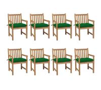 vidaXL Chaises de jardin 8 pcs. avec coussins verts teck massif