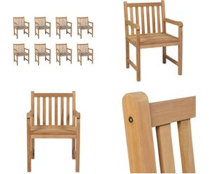 vidaXL Chaises de jardin 8 pièces Coussins à carreaux gris Bois massif Teck - Chaise de jardin - Chaises de jardin - Fauteuils de jardin - Chaise en bois