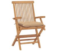 vidaXL Chaises de jardin avec coussin beige en teck massif lot de 4