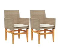 vidaXL Chaises de jardin avec coussins 2 pcs. Beige Poly Rotin Massif