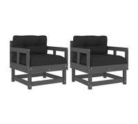 vidaXL Chaises de jardin avec coussins 2 pcs. Gris Pin massif