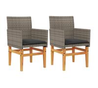 vidaXL Chaises de jardin avec coussins – Lot de 2, gris, poly rotin massif
