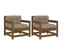 vidaXL Chaises de jardin avec coussins 2 pcs. Marron miel pin massif