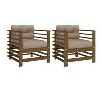 vidaXL Chaises de jardin avec coussins 2 pcs. Marron miel pin massif
