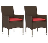 vidaXL Chaises de jardin avec coussins 2 pcs. Marron Poly Rattan