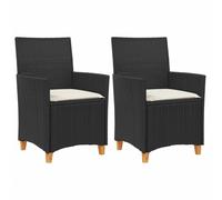 vidaXL Chaises de jardin avec coussins 2 pcs. noir poly rotin massif