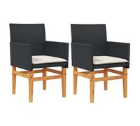vidaXL Chaises de jardin Lot de 2 avec coussins et accoudoirs Noir poly rotin massif