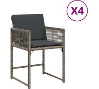 vidaXL Chaises de jardin lot de 4 avec coussins, Poly Rattan, Gris
