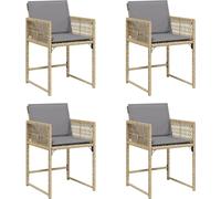 vidaXL Chaises de jardin avec coussins – Poly Rattan – Lot de 4 – Mélange de beige