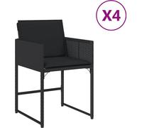 vidaXL Chaises de jardin avec coussins 4 pcs. noir poly rotin