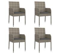 vidaXL Chaises de jardin Lot de 4 avec coussins en poly rotin gris