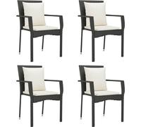 vidaXL Chaises de jardin Lot de 4 avec coussins Résine tressée poly rotin Noir