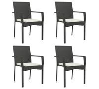 vidaXL Chaises de jardin avec coussins 4 pcs. Poly rotin noir