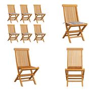 vidaXL Chaises de jardin avec coussins 6 pcs. Gris Motif à carreaux bois massif teck - Chaise de jardin - Chaise de jardin en bois - Chaises de jardin en bois