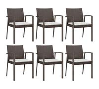 vidaXL Chaises de jardin avec coussins 6 pcs. Marron 56,5x57x83 cm Poly rotin
