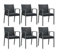 vidaXL Chaises de jardin avec coussins 6 pcs. noir 56,5x57x83cm Poly rotin