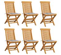 Vidaxl Chaises de jardin avec coussins à carreaux gris - Lot de 6 - Teck massif