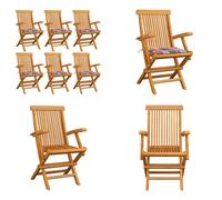vidaXL Chaises de jardin avec coussins à carreaux rouges (lot de 6) en teck massif - Chaise de jardin - Chaises de jardin - Chaise de jardin en bois - Chaise de jardin en bois massif