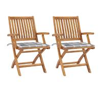 vidaXL Chaises de jardin avec coussins à carreaux - Teck