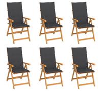 vidaXL Chaises de jardin 6 pcs avec coussins anthracite bois massif teck