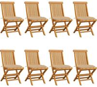 vidaXL Chaises de jardin avec coussins beiges 8 pcs. Bois massif teck