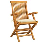 vidaXL Chaises de jardin avec coussins crème – Bois massif teck – 4 pcs.