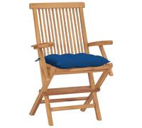 vidaXL Chaises de jardin et coussins bleu lot de 4 Bois de teck massif