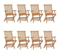 vidaXL Chaises de jardin avec coussins bleus - Lot de 8 - Bois massif teck